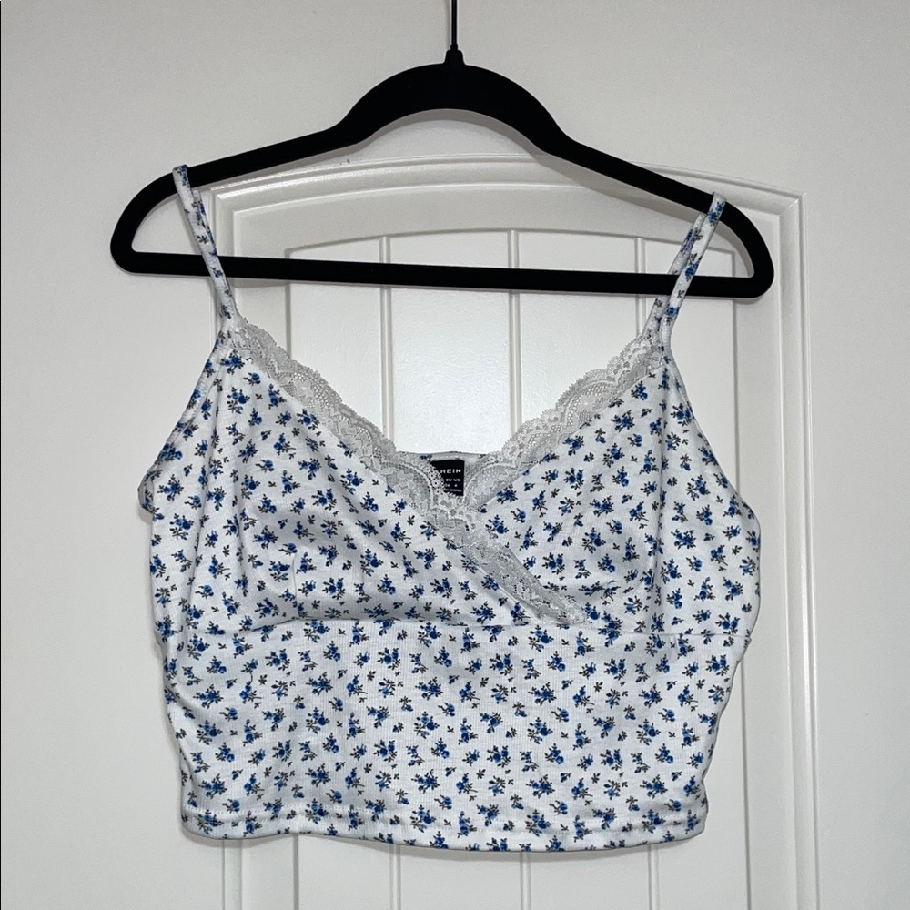 SHEIN Blue Floral Lace Cami